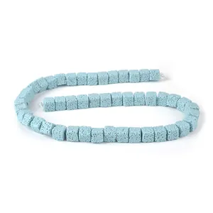 Close-up of light blue cubic volcanic stone beads for DIY aromatherapy jewelry making