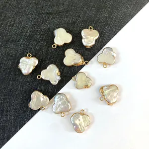 Irregular Baroque Freshwater Pearl Pendant Gold Plated Edging Three-Petal Flower DIY Jewelry Necklace Earring Findings