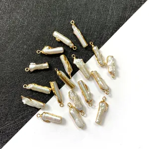 Pendentifs baroques en perles d'eau douce irrégulières avec bords dorés pour bijoux DIY