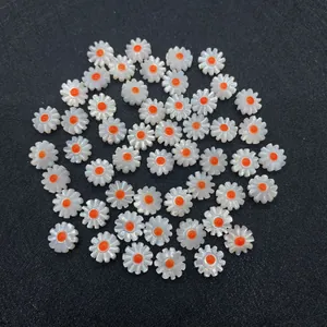 Natural white mop shell daisy beads with orange centers for DIY jewelry making