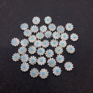 Natural white shell daisy beads 10-12mm with blue center for DIY jewelry making