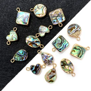 Pendentifs en nacre d'abalone naturelle en formes de cœur et de goutte avec bord doré