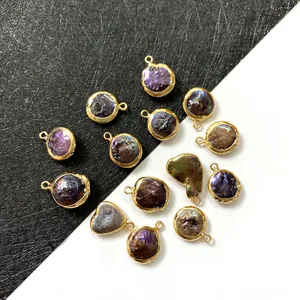 Pendentifs en perles baroques violettes irrégulières avec bordure dorée pour bijoux DIY