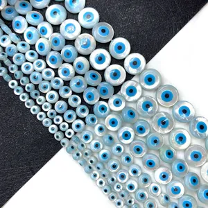 Natural white shell evil eye beads in various sizes for DIY jewelry making and crafts