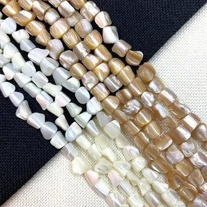 Irregular natural mother of pearl shell beads in white and gold for DIY jewelry making