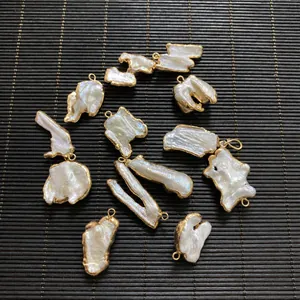 Colgantes de perlas barrocas de agua dulce con bordes dorados para la creación de joyas DIY