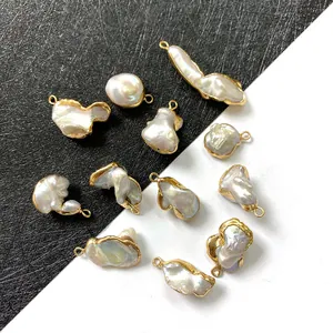 Pendentifs en perles d'eau douce baroques naturelles avec bords dorés pour bijoux DIY