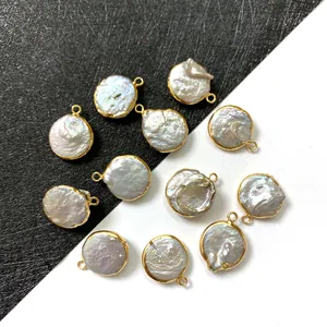 Pendentifs en perles d'eau douce baroques avec bords dorés pour la création de bijoux