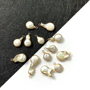 Colgante de Perla de Agua Dulce de Agua Dulce Con Borde Irregular Bañado en Oro Forma de Gota de Agua Accesorio de Joyería DIY