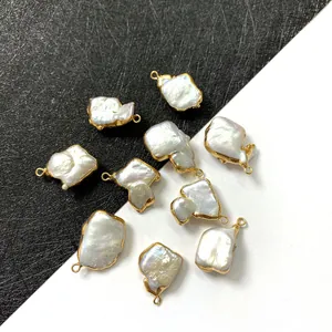 Dix pendentifs perles d'eau douce baroques irrégulières avec bordure dorée pour bijoux