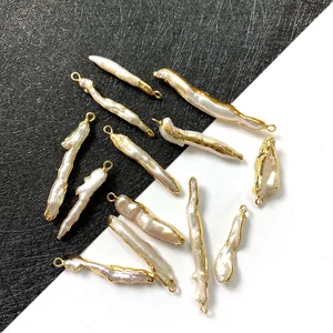 Lot de perles d'eau douce baroques avec bords dorés pour la création de bijoux