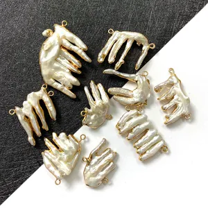 Pendentifs en perles d'eau douce baroques avec bords dorés pour la création de bijoux