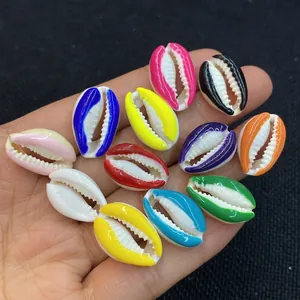 Close-up of vibrant colorful seashell beads for DIY jewelry making accessories