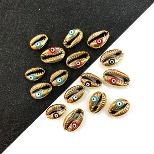 Vergoldete natürliche Muschelanhänger mit Evil Eye Inlay für DIY-Schmuckherstellung