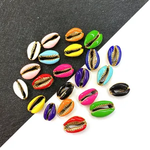 Natural Conch Shell Loose Beads Electroplated Gold Edge Enamel Cowrie Shell Charms For DIY Jewelry Making Bracelet Necklace