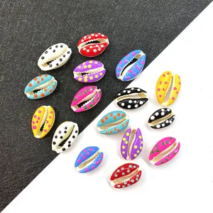 Natural Cowrie Shell Beads Polka Dot Painted Shell Charms For DIY Jewelry Making Necklace Bracelet Baroque Style Craft Shell Accessories