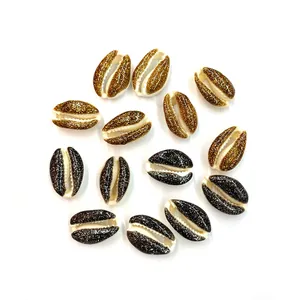 Natural cowrie shell beads with gold and black glitter coating for DIY jewelry making