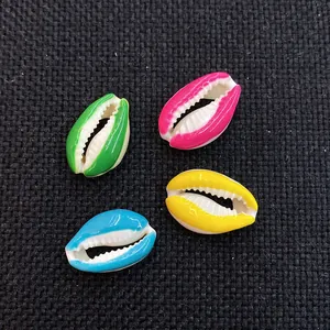 Natural cut cowrie shell beads in green blue yellow and pink for DIY jewelry making