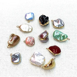 Pendentifs en nacre naturelle aux bords dorés pour la création de bijoux DIY