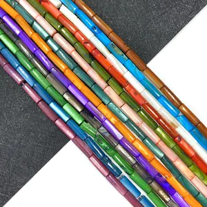 Perline colorate in conchiglia naturale 4x13mm a tubo per creazione di collane DIY