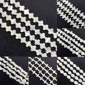 Perline Sciolte in Conchiglia di Madreperla Bianca Naturale Cangiante a Forma di Luna Foglia Cuore Uccello Lucidate Accessori Fai Da Te Gioielli