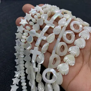 Natural white shell beads in star, heart and cross shapes for DIY jewelry making