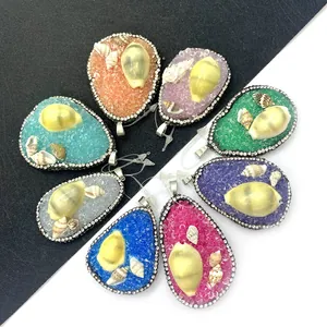 Pendentif en Forme de Goutte d'Eau Style Océan Avec Coquillage Naturel et Résine Avec Strass pour Collier DIY Bijoux Femme
