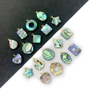 Natural Abalone Shell Pendants Without Chain Star Water Drop Flower DIY Jewelry Making Findings Gold Plated Alloy Bail