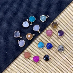 Naturstein Facettierter Tränen Anhänger Mit Vergoldeter Legierung Kante Wassertropfen Charm Für DIY Schmuckherstellung Halskette Ohrringe Tigerauge Lapislazuli Amethyst