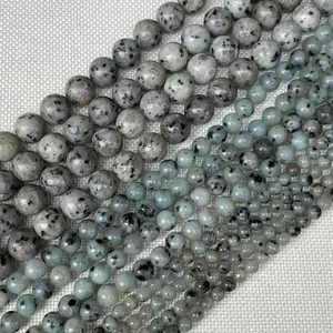 Perle in pietra naturale di fiori d'erba grigie e blu con macchie nere per gioielli fai da te