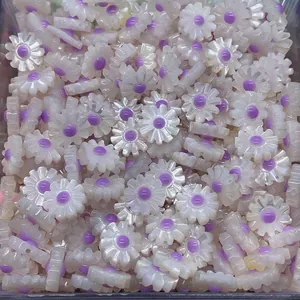 Natural shell daisy loose beads with white petals and purple centers for DIY jewelry making