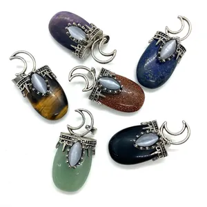 Pendentifs lune en pierres précieuses avec améthyste, œil de tigre et aventurine