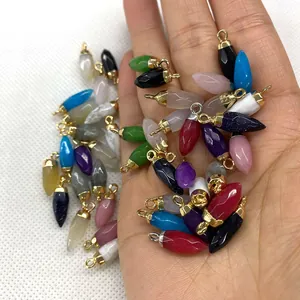 Multicolor faceted stone bullet pendants for DIY jewelry making with metal loops
