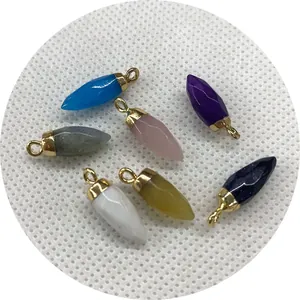 Bullet-shaped gemstone pendants with gold bails in 7 various natural stone colors