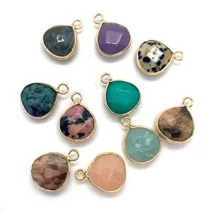 Pendentifs gouttes en pierres précieuses facettées avec bord doré pour bijoux DIY