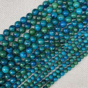 Rangs de perles rondes en chrysocolle aux textures naturelles bleu-vert pour bijoux DIY