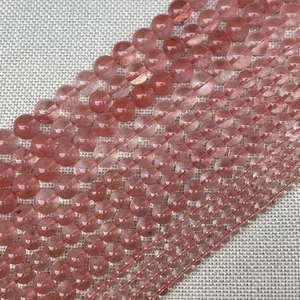 Polished natural pink strawberry quartz round beads for DIY jewelry making