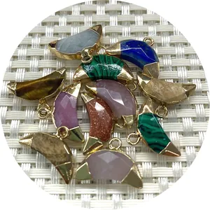Pendentifs demi-lune en pierre naturelle facettée avec embouts dorés pour bijoux DIY
