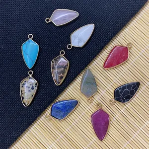 Natural Stone Arrowhead Pendants Gold Plated Edge Quartz Turquoise Charms For DIY Necklace Jewelry Making Accessories