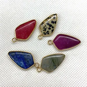 Handmade bullet-shaped natural stone pendants with gold-plated edges for DIY necklace jewelry