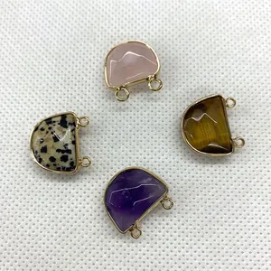 Natuurstenen halfcirkelvormige connectoren met gouden rand voor DIY-sieraden
