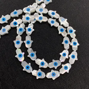 Hamsa hand mother of pearl shell beads with evil eye pattern for DIY jewelry making