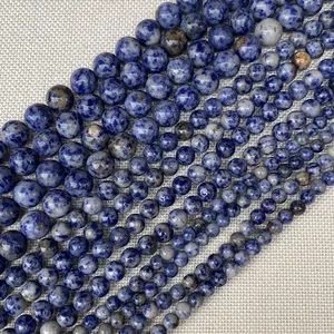 Perles en sodalite bleue naturelle en plusieurs tailles pour bijoux DIY et artisanat