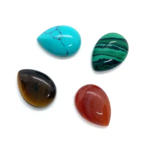 Cabochon από πολύτιμους λίθους σε σχήμα δάκρυ από τιρκουάζ, μαλαχίτη και κόκκινο αχάτη