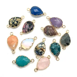Collection of teardrop natural stone pendants with gold plating for DIY jewelry making