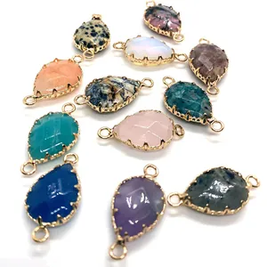Natural teardrop stone connectors with gold plating for DIY jewelry making