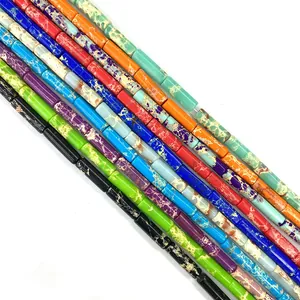 Perles cylindriques en pierre naturelle 4x13mm pour création de bijoux DIY et artisanat