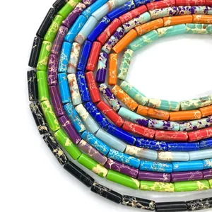 Perles cylindriques en pierre naturelle 4x13mm colorées pour la création de bijoux DIY