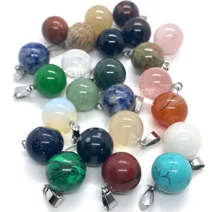 Assortiment van 14mm natuurlijke kristallen bolhangers met zilveren oogjes voor DIY-sieraden