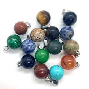 Assortiment van 14mm natuurstenen bolhangers met zilveren klemmetjes voor sieraden